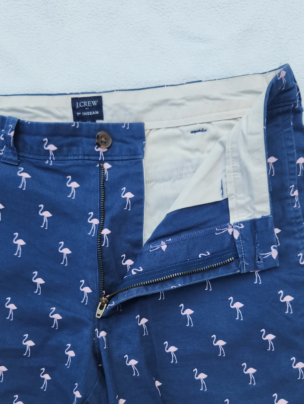 J.Crew Mens Navy Blue Flamingo Print Chino Shorts 7